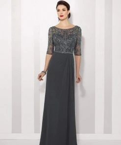Formal Gowns Mon Cheri 216684 Chiffon A-line Dress - 1 Pc Charcoal In Size 6 Available