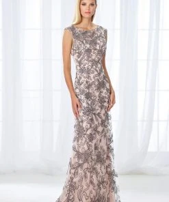 Mon Cheri Cap Sleeve Lace And Ribbonwork Evening Gown 118676 Formal Gowns