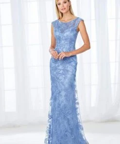 Mon Cheri Cap Sleeve Lace And Ribbonwork Evening Gown 118676 Formal Gowns