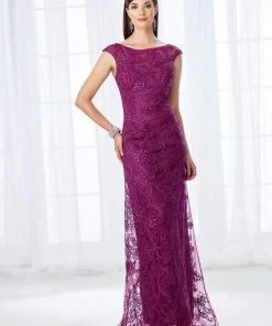 Mon Cheri Cap Sleeve Lace And Ribbonwork Evening Gown 118676 Formal Gowns