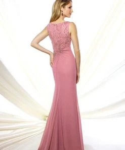Mon Cheri - Embellished Sleeveless A-line Gown 116947 - 1 Pc Pewter/Nude In Size 8 Available