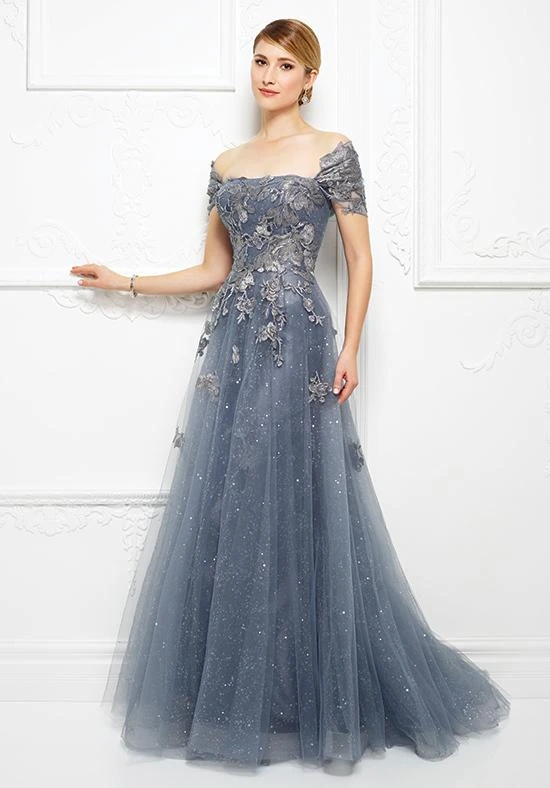 Mon Cheri - Embroidered Floral Lace Gown With Detachable Strap Wrap 217D88 - 1 Pc Wedgewood In Size 10 Available Formal Gowns 3 Mon Cheri - Embroidered Floral Lace Gown With Detachable Strap Wrap 217D88 - 1 Pc Wedgewood In Size 10 Available Formal Gowns