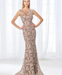 Formal Gowns Mon Cheri - Illusion Lace Bateau Evening Dress 118671 - 1 Pc Navy In Size 8 Available