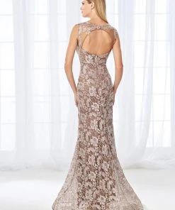 Formal Gowns Mon Cheri - Illusion Lace Bateau Evening Dress 118671 - 1 Pc Navy In Size 8 Available