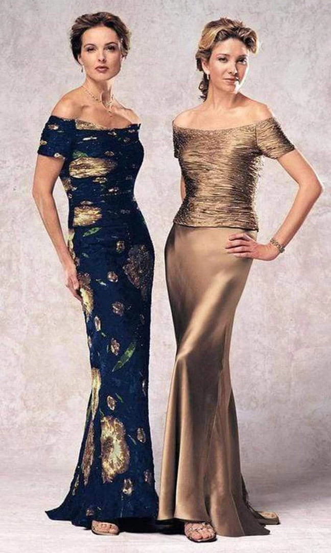 Mon Cheri - Jewel Ornate Ruched Off-shoulder Gown 24942P - 1 Pc Navy Print In Size 4P Available Formal Gowns 3 Mon Cheri - Jewel Ornate Ruched Off-shoulder Gown 24942P - 1 Pc Navy Print In Size 4P Available Formal Gowns