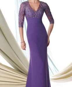 Formal Gowns Mon Cheri Lace Illusion V-Neck Mermaid Long Dress - 1 Pc Aqua/Green In Size 8 Available