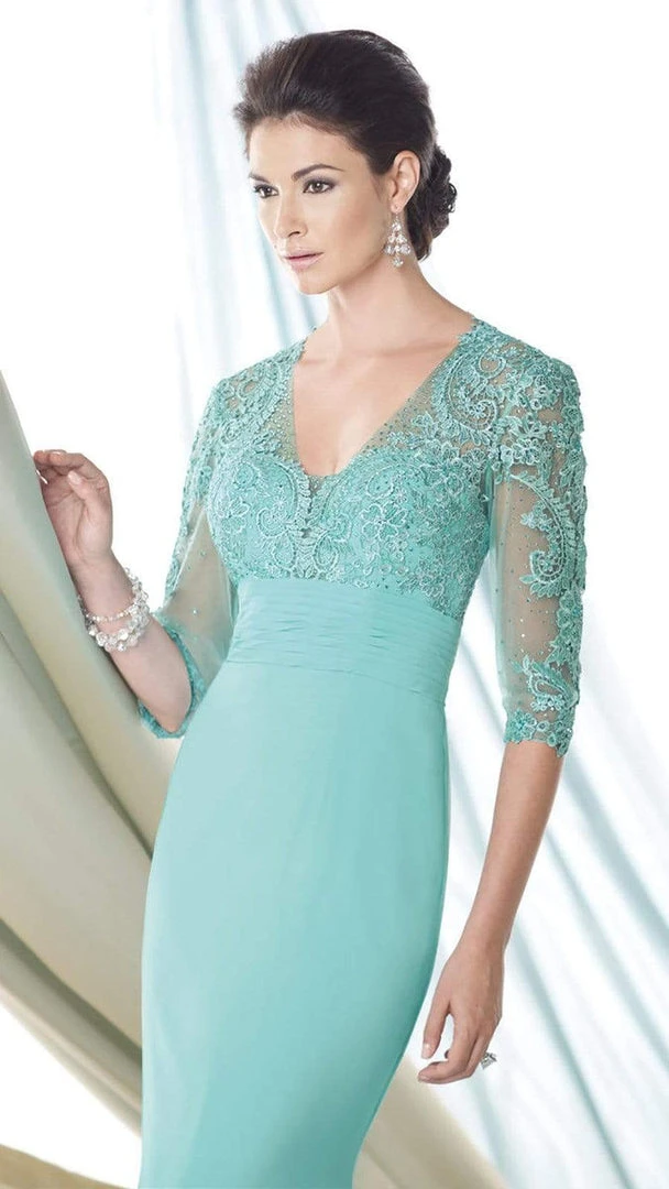 Formal Gowns Mon Cheri Lace Illusion V-Neck Mermaid Long Dress - 1 Pc Aqua/Green In Size 8 Available 8 Formal Gowns Mon Cheri Lace Illusion V-Neck Mermaid Long Dress - 1 Pc Aqua/Green In Size 8 Available