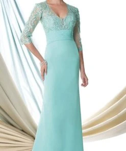 Formal Gowns Mon Cheri Lace Illusion V-Neck Mermaid Long Dress - 1 Pc Aqua/Green In Size 8 Available 12 Formal Gowns Mon Cheri Lace Illusion V-Neck Mermaid Long Dress - 1 Pc Aqua/Green In Size 8 Available