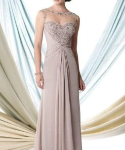 Formal Gowns Mon Cheri - Ornate Sweetheart Illusion Ruched Dress In Taupe 114910 - 1 Pc Taupe In Size 8 Available
