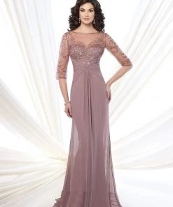 Mon Cheri - Ruched Bateau A-line Gown 215919 - 1 Pc Mink Is Size 6 Available