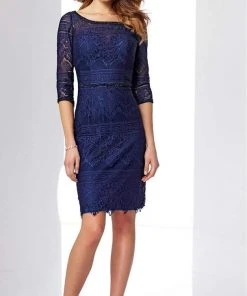 Mon Cheri Scalloped Lace Cocktail Dress 217850 - 1 Pc Navy In Size 6 Available