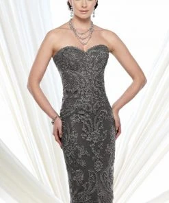 Mon Cheri - Strapless Lace Chiffon Dress 215D04 - 1 Pc Gold In Size 4 Available Formal Gowns
