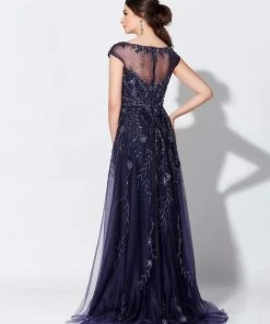 Mon Cheri - Stunning Beaded Tulle A-line Gown 119D48 - 1 Pc Navy In Size 10 Available