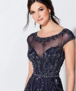 Mon Cheri - Stunning Beaded Tulle A-line Gown 119D48 - 1 Pc Navy In Size 10 Available