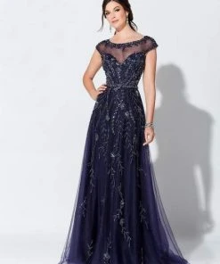 Mon Cheri - Stunning Beaded Tulle A-line Gown 119D48 - 1 Pc Navy In Size 10 Available