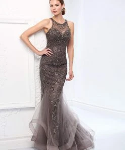 Mon Cheri - Trumpet Gown 117D62 - 1 Pc Gray In Size 6 Available Formal Gowns