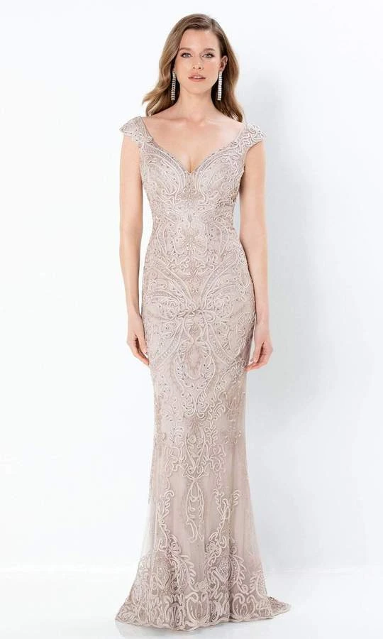 Mon Cheri - V-Neck Lace Sheath Gown 220934 - 1 Pc Stone In Size 6 Available Formal Gowns 3 Mon Cheri - V-Neck Lace Sheath Gown 220934 - 1 Pc Stone In Size 6 Available Formal Gowns