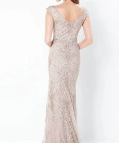 Mon Cheri - V-Neck Lace Sheath Gown 220934 - 1 Pc Stone In Size 6 Available Formal Gowns