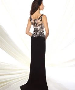 Formal Gowns Montage By Mon Cheri - 116941 Sleeveless Jersey Tulle Sheath Dress - 1 Pc Navy In Size 4 Available