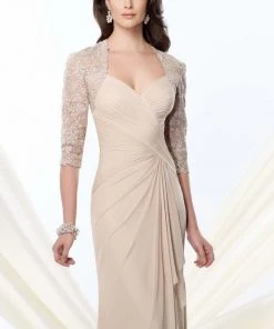 Montage By Mon Cheri - 214943 Criss Cross Ruched Lace Evening Gown - 1 Pc. Wine In Size 12 Available