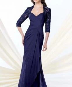 Montage By Mon Cheri - 214943 Criss Cross Ruched Lace Evening Gown - 1 Pc. Wine In Size 12 Available
