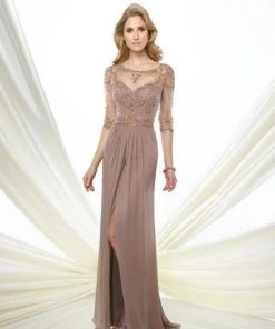 Montage By Mon Cheri - 216963 Chiffon A-line Dress - 1 Pc Dark Mink In Size 8 Available Formal Gowns
