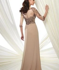 Montage By Mon Cheri - 216969 Chiffon Slim A-line Gown - 2 Pcs Caramel In Size 20 And Smoke In Size 20 Available