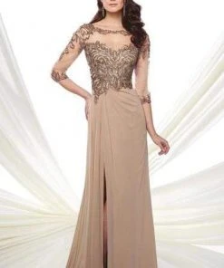 Montage By Mon Cheri - 216969 Chiffon Slim A-line Gown - 2 Pcs Caramel In Size 20 And Smoke In Size 20 Available