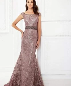 Formal Gowns Montage By Mon Cheri - Cap Sleeves Lace Mermaid Gown 118982 - 1 Pc Wedgewood In Size 12 Available