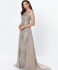 Montage By Mon Cheri - Lace Embellished Two-Piece Column Gown 119940 - 1 Pc Latte In Size 14 Available
