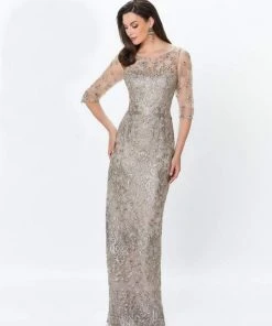 Montage By Mon Cheri - Lace Embellished Two-Piece Column Gown 119940 - 1 Pc Latte In Size 14 Available