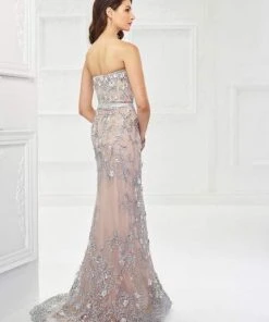 Montage By Mon Cheri - Strapless Fitted Lace Sheath Evening Gown 118961 Formal Gowns