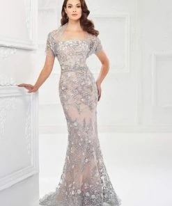 Montage By Mon Cheri - Strapless Fitted Lace Sheath Evening Gown 118961 Formal Gowns