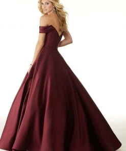 Formal Gowns Mori Lee - 43041 Drape Sleeves Illusion Plunging Neck Satin Ballgown 9 Formal Gowns Mori Lee - 43041 Drape Sleeves Illusion Plunging Neck Satin Ballgown