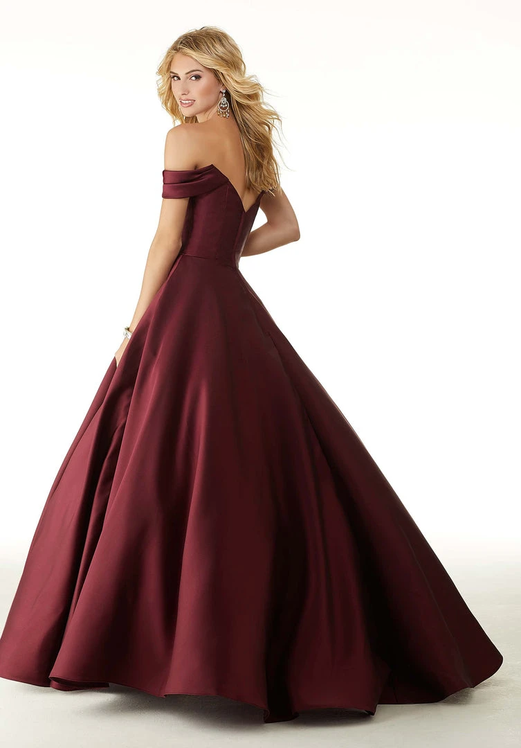 Formal Gowns Mori Lee - 43041 Drape Sleeves Illusion Plunging Neck Satin Ballgown 4 Formal Gowns Mori Lee - 43041 Drape Sleeves Illusion Plunging Neck Satin Ballgown
