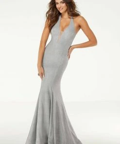 Formal Gowns Mori Lee - 43127 Halter Neck Shimmer Jersey Prom Mermaid Dress