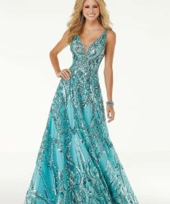 Mori Lee - 45001 Sleeveless V Neck Sequin Ornate A-Line Prom Dress 14 Mori Lee - 45001 Sleeveless V Neck Sequin Ornate A-Line Prom Dress
