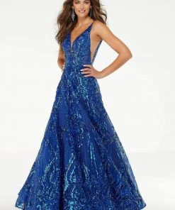 Mori Lee - 45001 Sleeveless V Neck Sequin Ornate A-Line Prom Dress