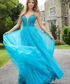 Mori Lee - 45004 Beaded Sleeveless V- Neckline Glitter Net Gown 14 Mori Lee - 45004 Beaded Sleeveless V- Neckline Glitter Net Gown