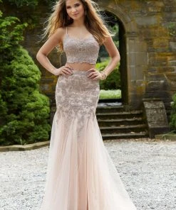 Mori Lee - 45011 Two-Piece Metallic Beaded Flared Gown Formal Gowns