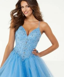 Formal Gowns Mori Lee - 45013 Crystal Beaded V Neck Bodice Glitter Tulle Ballgown