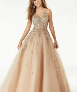 Formal Gowns Mori Lee - 45023 Jeweled V-Neck Long Ballgown