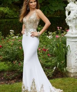 Mori Lee - 45024 Sequin Embellished Plunging V-Neck Gown Formal Gowns