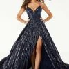 Mori Lee - 45041 Sequined Deep V-neck A-line Dress