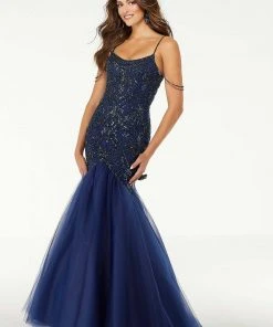 Mori Lee - 45042 Crystal Beaded Scoop Neck Tulle Mermaid Dress