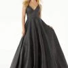 Mori Lee - 45048 Glitter Satin V-neck A-line Dress 2 Mori Lee - 45048 Glitter Satin V-neck A-line Dress