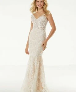 Mori Lee - 45065 Embroidered Off-Shoulder Trumpet Dress With Train Formal Gowns