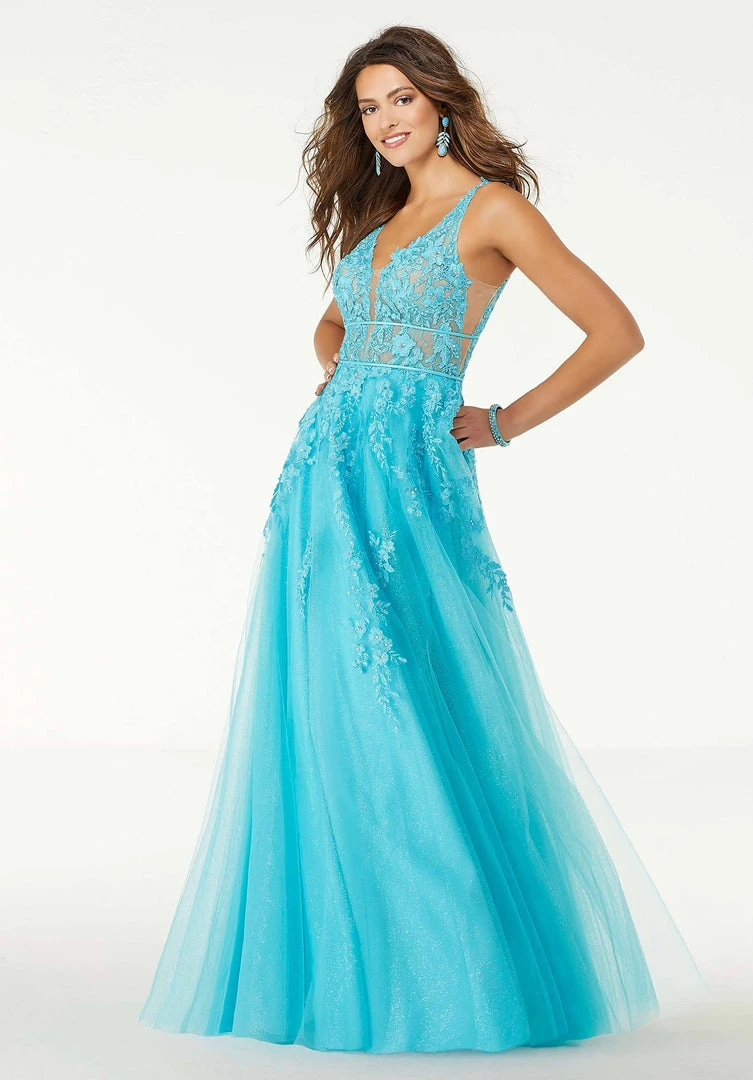 Mori Lee - 45069 Floral Embroidered Deep V-neck A-line Gown Formal Gowns 3 Mori Lee - 45069 Floral Embroidered Deep V-neck A-line Gown Formal Gowns