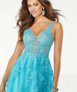 Mori Lee - 45069 Floral Embroidered Deep V-neck A-line Gown Formal Gowns 16 Mori Lee - 45069 Floral Embroidered Deep V-neck A-line Gown Formal Gowns