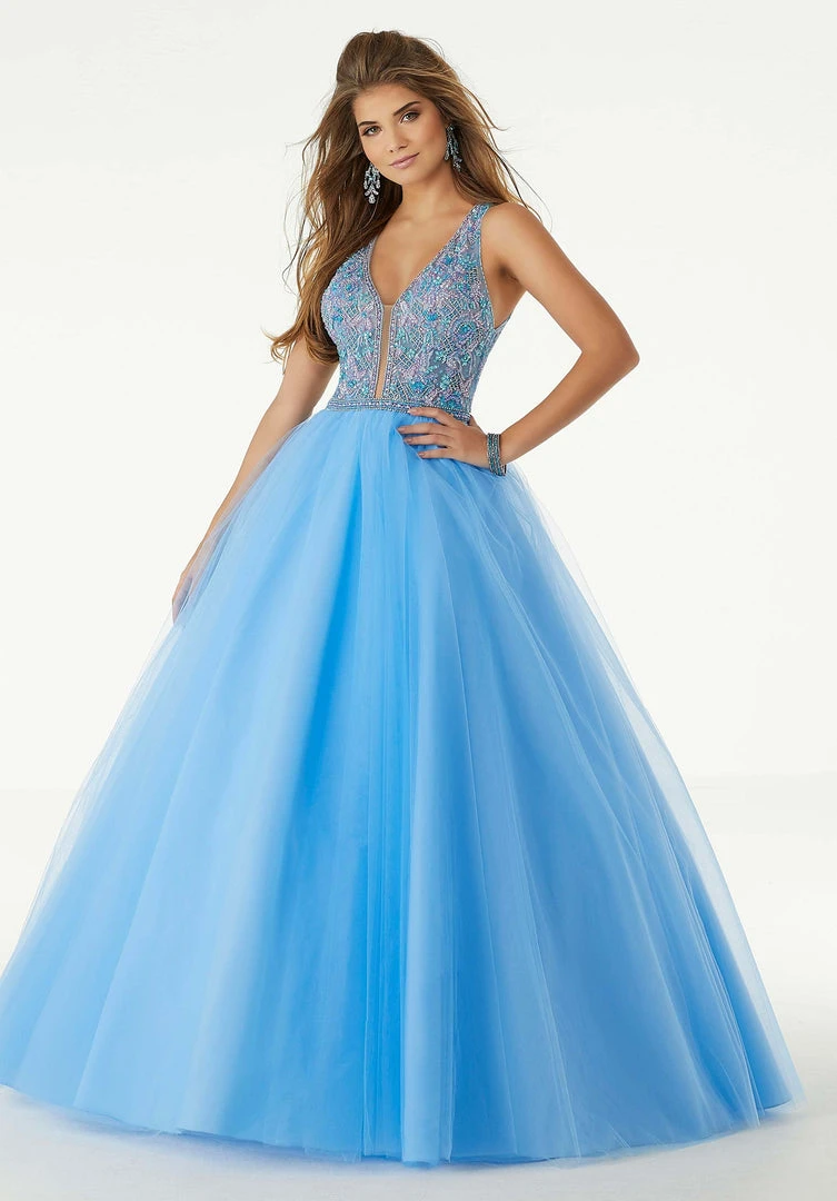 Mori Lee - 45072 Beaded Deep V-neck Tulle Ballgown Formal Gowns 9 Mori Lee - 45072 Beaded Deep V-neck Tulle Ballgown Formal Gowns